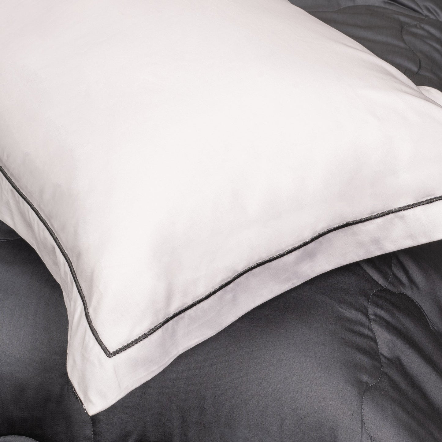 Brilliant White with Dark Grey Embroidered Bedsheet
