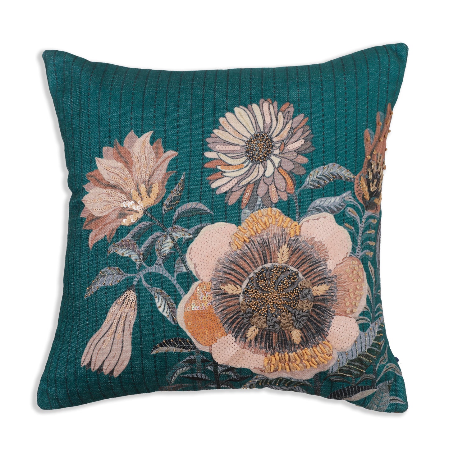 Rosette Turquoise Chenille Cushion Cover