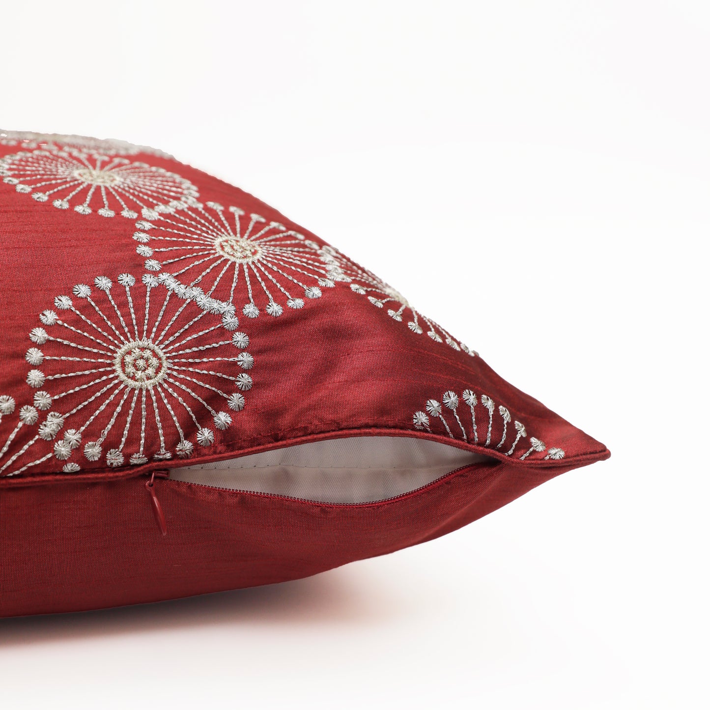 Mandala Maroon Embroidered Cushion Cover