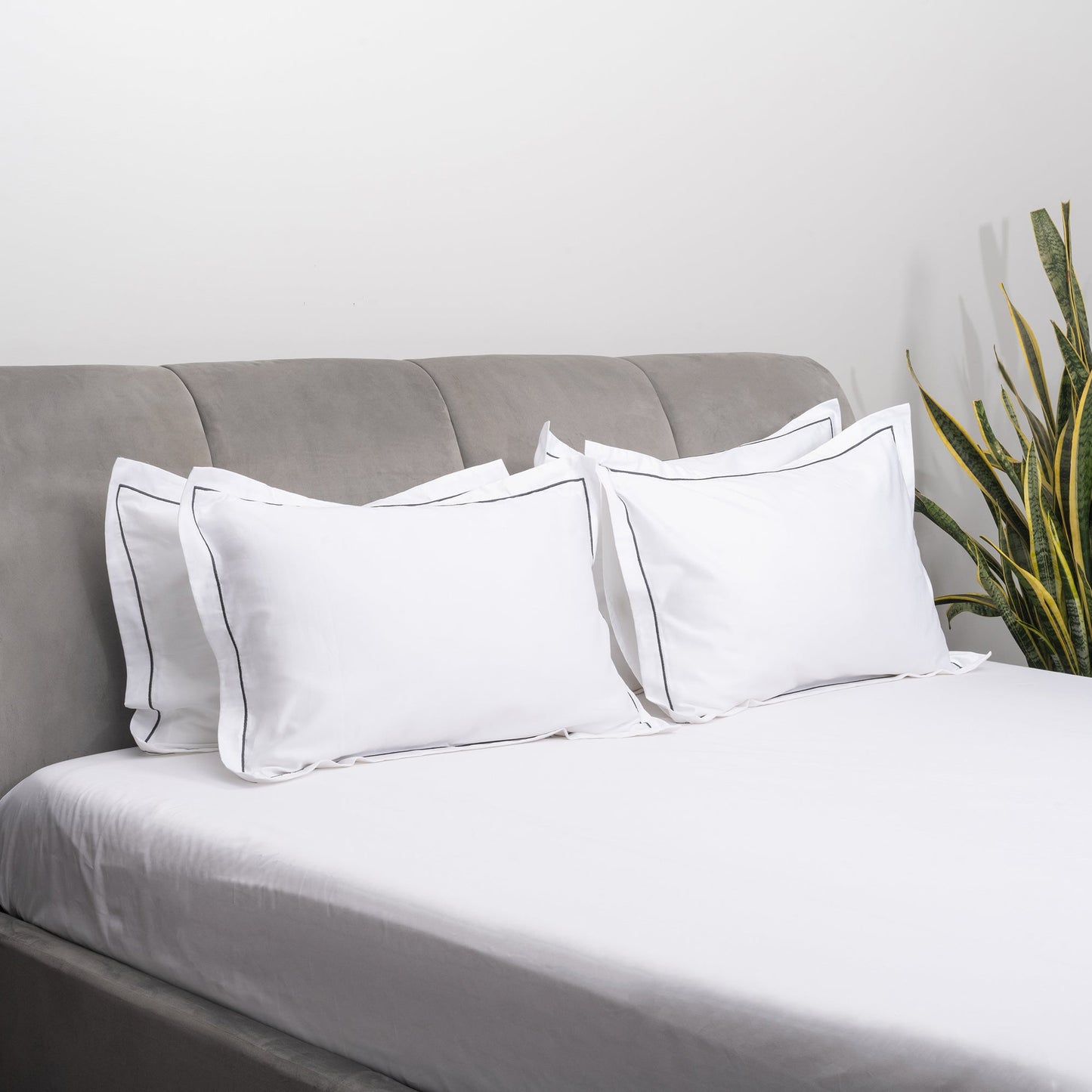 Brilliant White with Dark Grey Embroidered Bedsheet