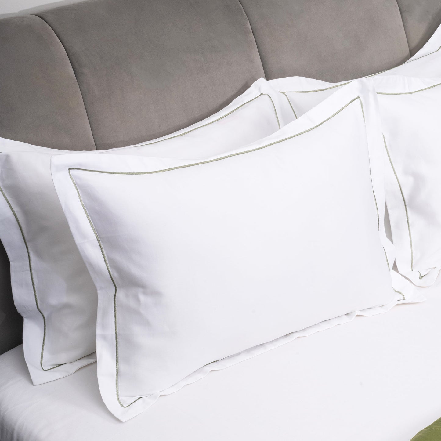 Brilliant White with Sage Embroidered Bedsheet