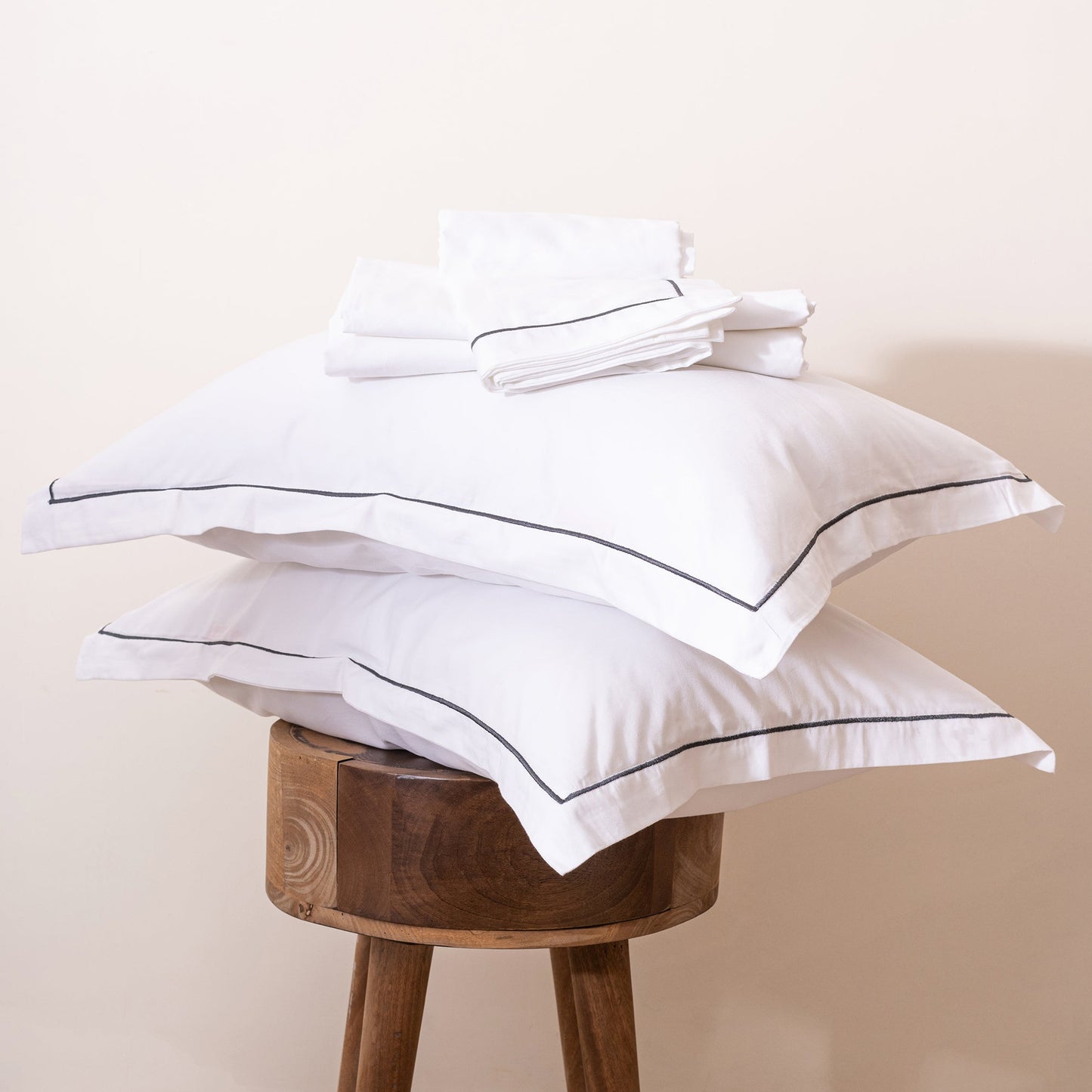Brilliant White with Dark Grey Embroidered Bedsheet