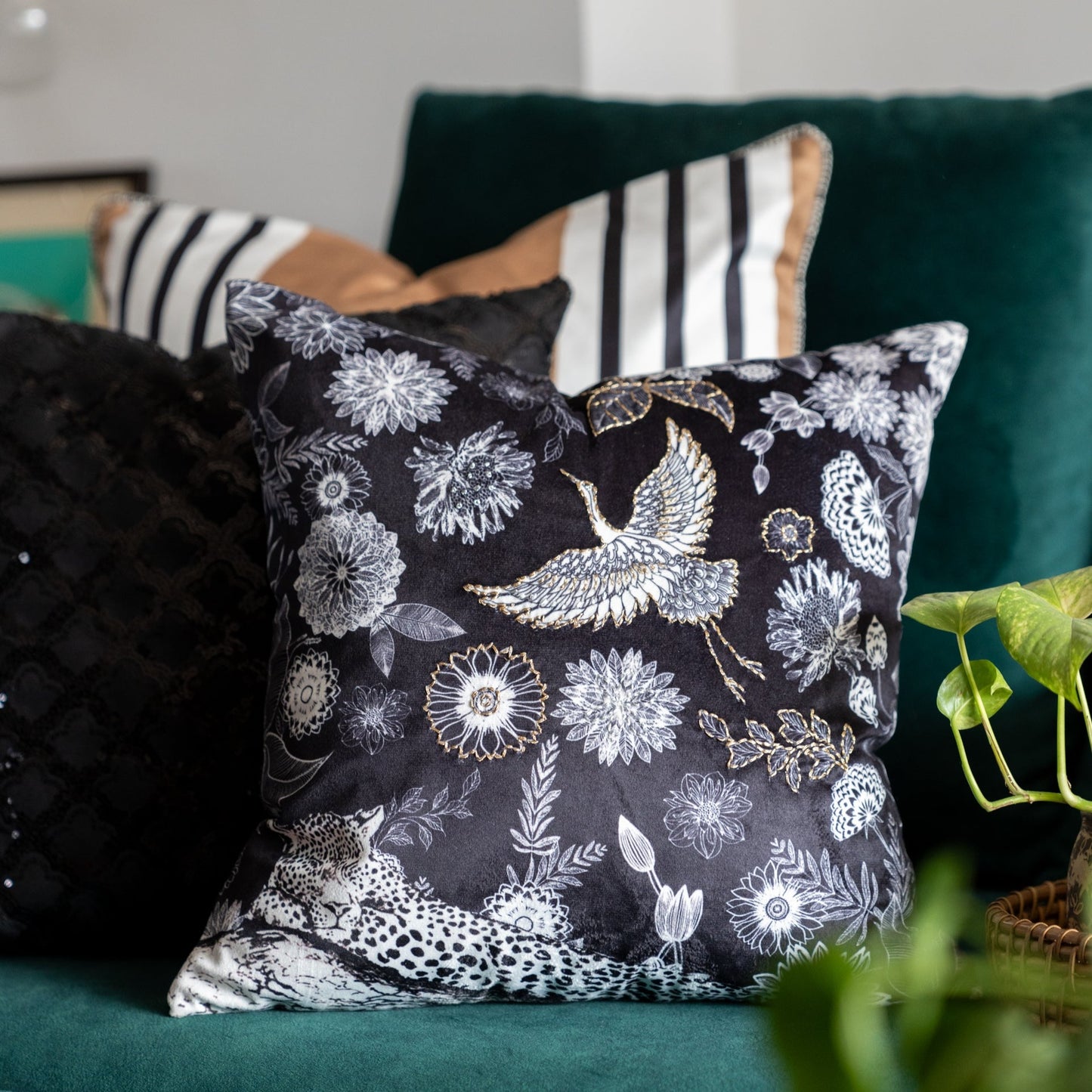 Sand Serenity Striped Velvet Cushion