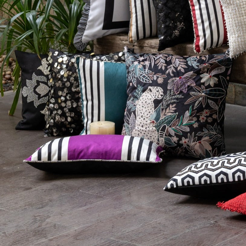 Black & White Teal Tango Velvet Cushion