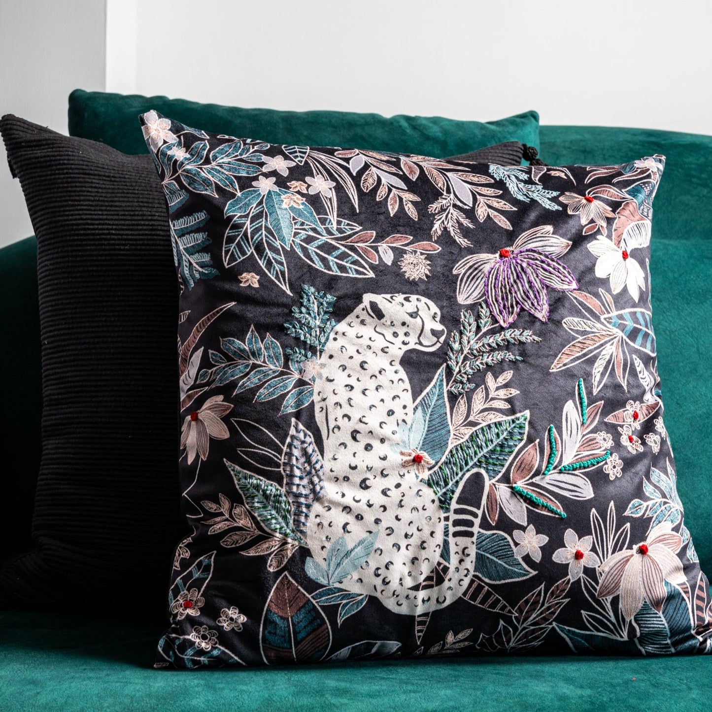 Safari embroidered Velvet Cushion