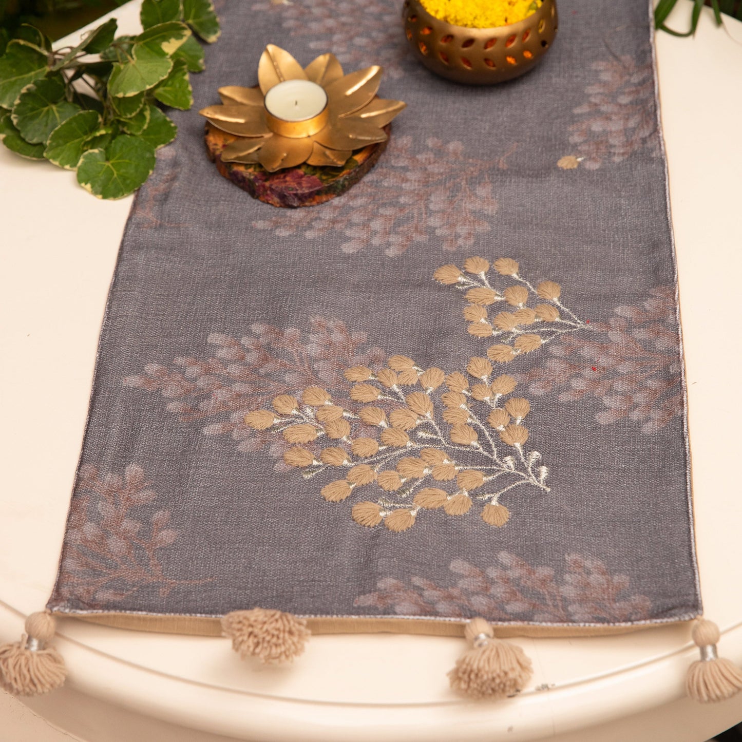 Whisper Embroidered Grey Runner