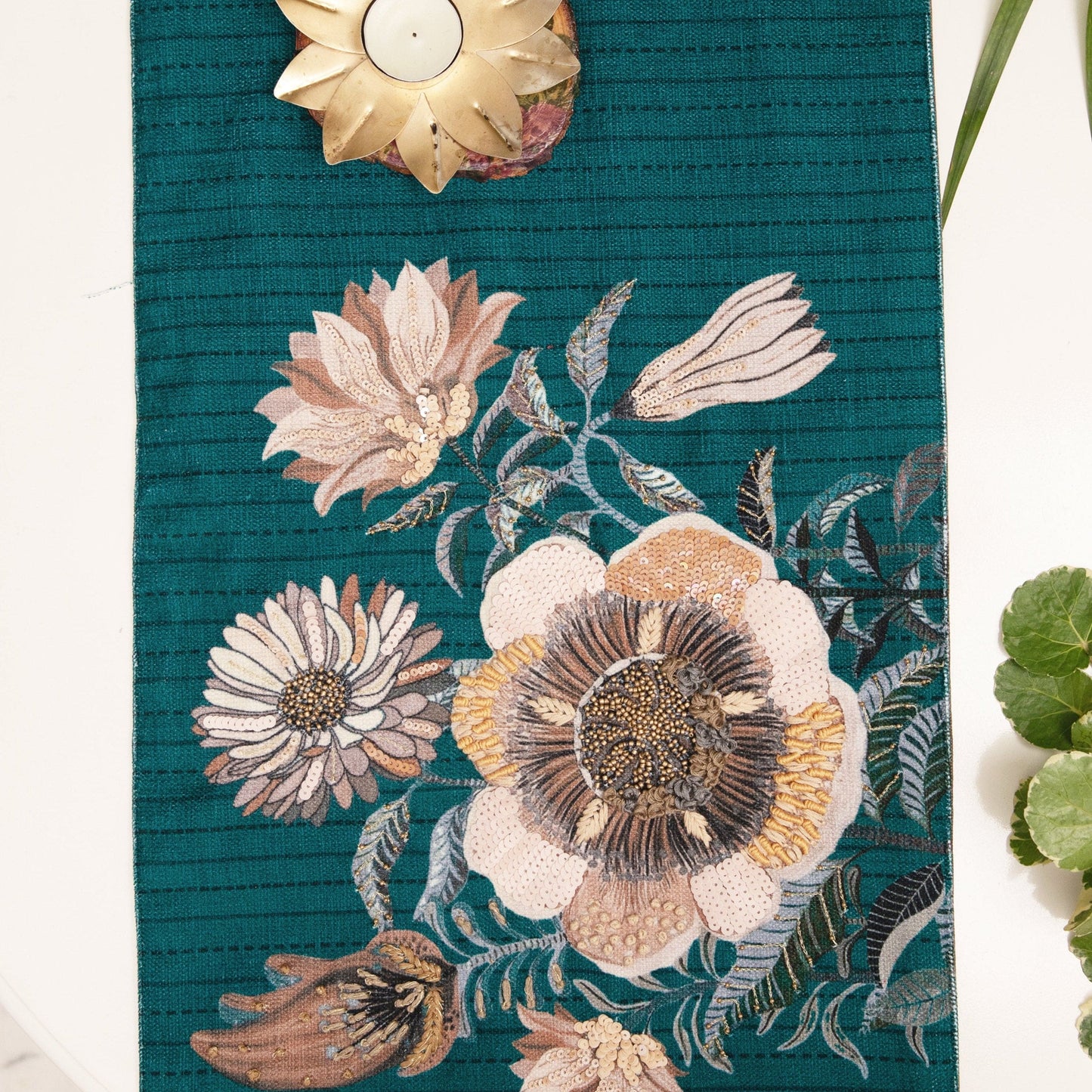 Rose Chenille Turquoise Runner