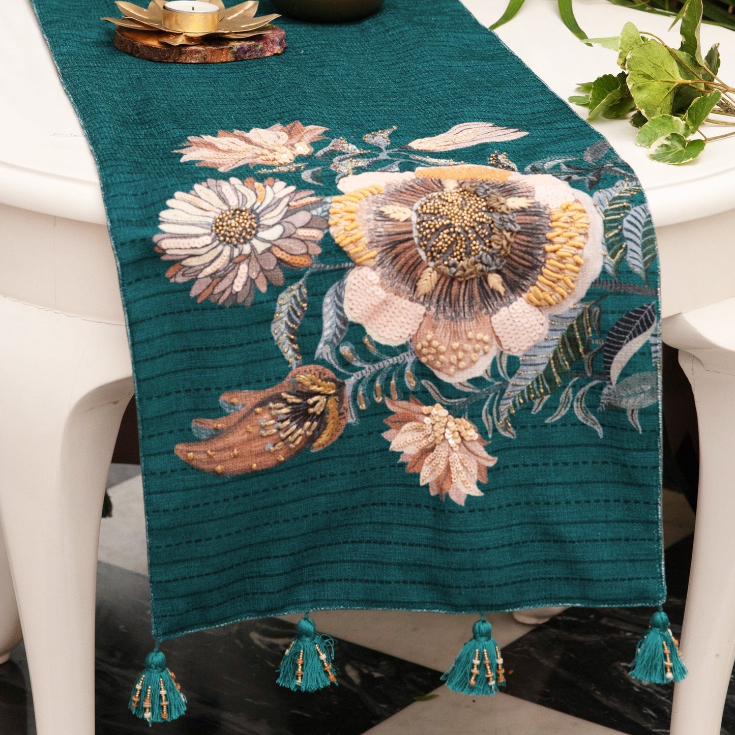 Rose Chenille Turquoise Runner