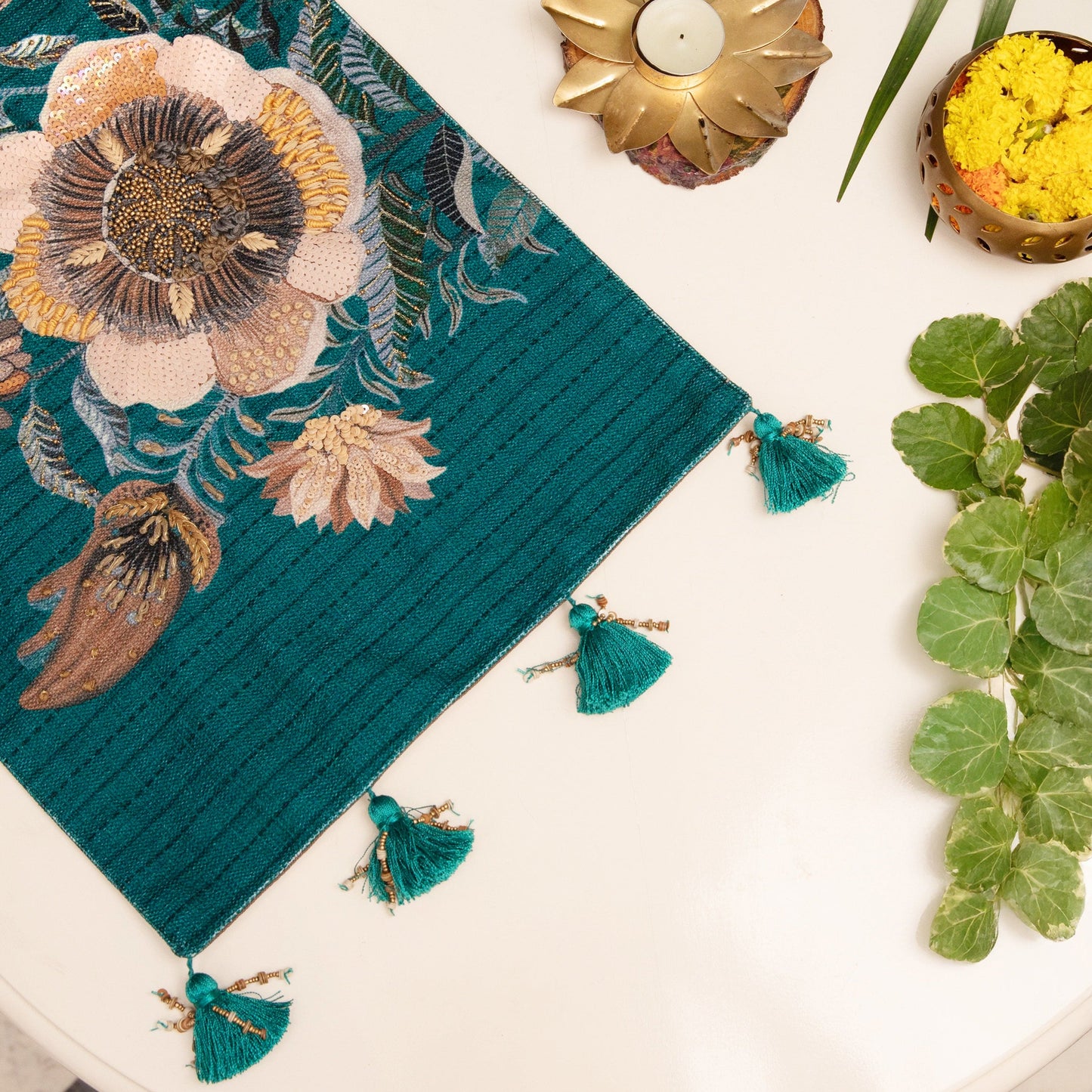 Rose Chenille Turquoise Runner